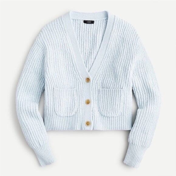 J. Crew Light Blue Cropped patch-pocket beach cardigan sweater - Picture 1 of 11